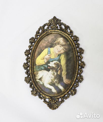 Панно настенное Мальчик с собакой, шелкография, б