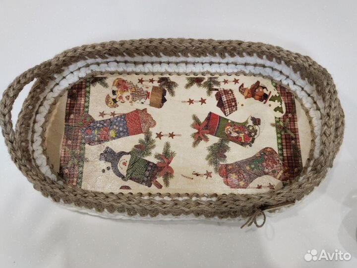 Корзина-поднос новогодняя. Ручная работа