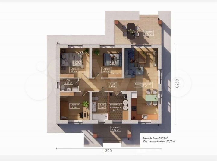 Дом 95,6 м² на участке 6,5 сот.