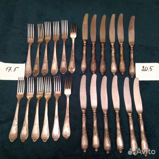 Вилка и ножи десертные, мельхиор винтаж