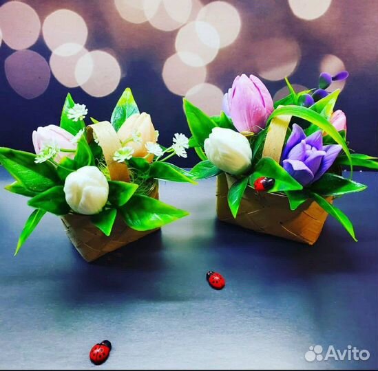 Мыло - букет тюльпанов в корзинке