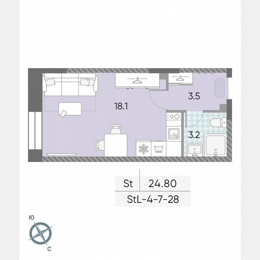Квартира-студия, 24,8 м², 22/28 эт.