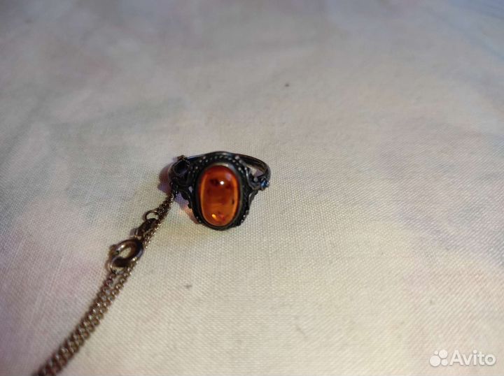 Кольцо Янтарь в серебре СССР 925