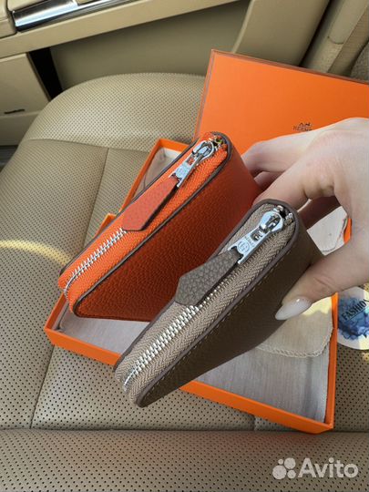 Кошелёк кожаный Hermes оранжевый / коричневый