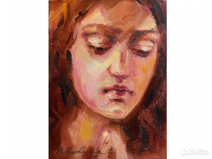 Картина маслом на холсте портрет девушки винтаж