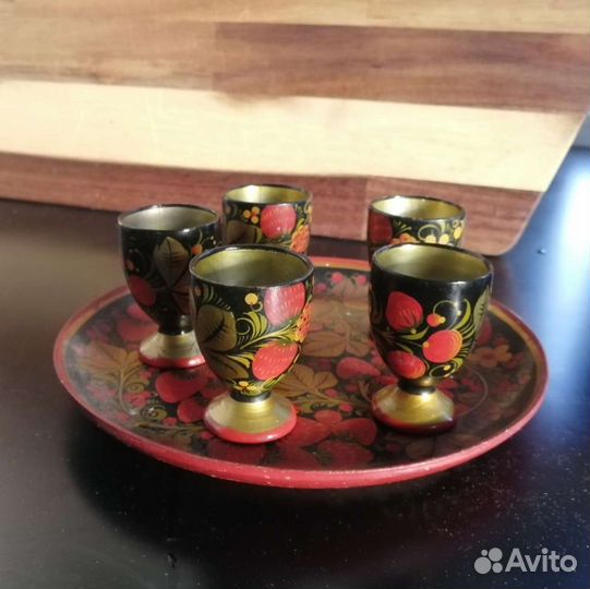 Рюмки на подносе, расписные хохлома