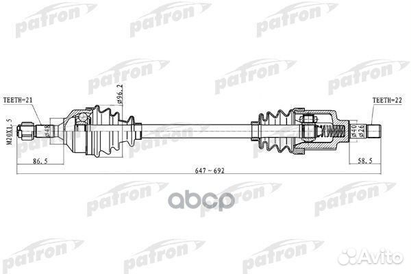 Полуось передняя левая 21x647x48x22 peugeot: 20
