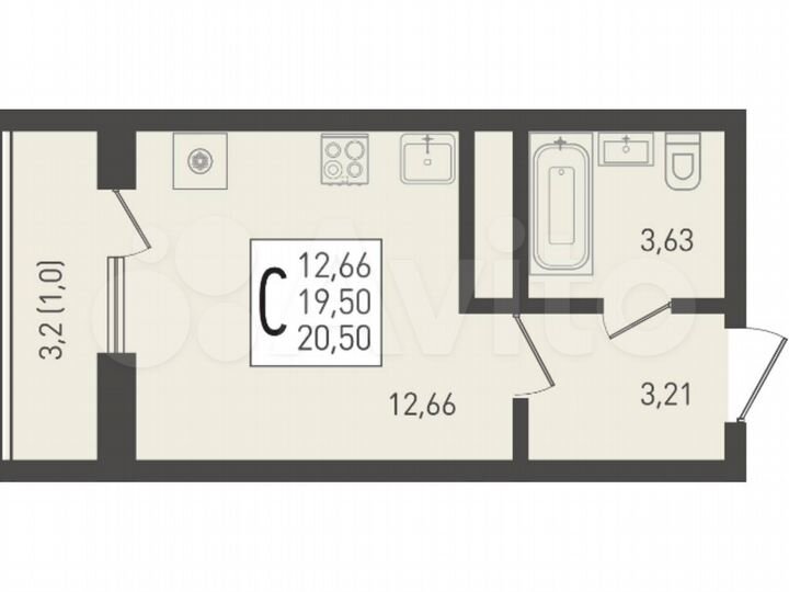 Квартира-студия, 20,5 м², 14/24 эт.