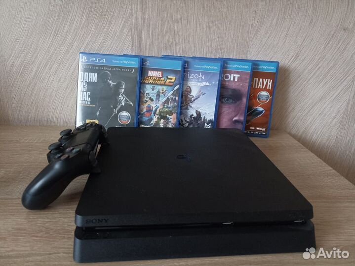 Sony playstation 4 slim 1tb + джойстик + 5игр