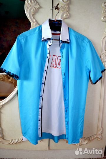 Рубашка 46 - 48 р., голубого цвета