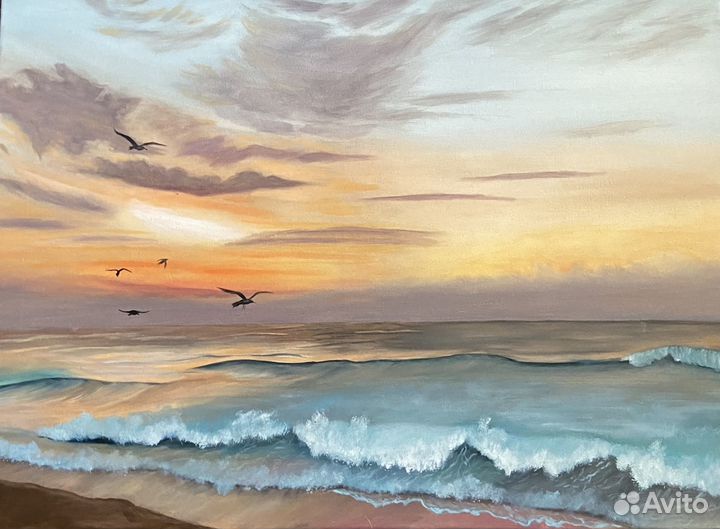Картина маслом «Закат на море» большая 50*70 см