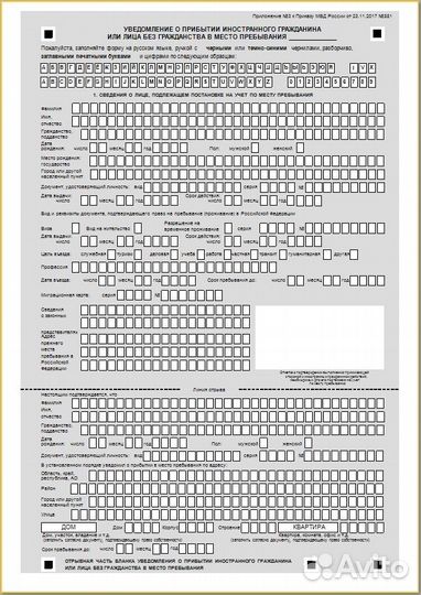 Заполнение уведомлений мигрантам, набор текста