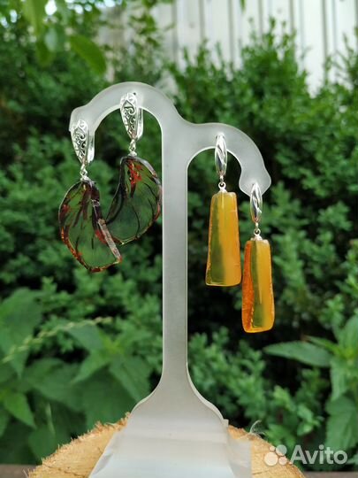 Янтарь.серьги,подвеска.Спилы