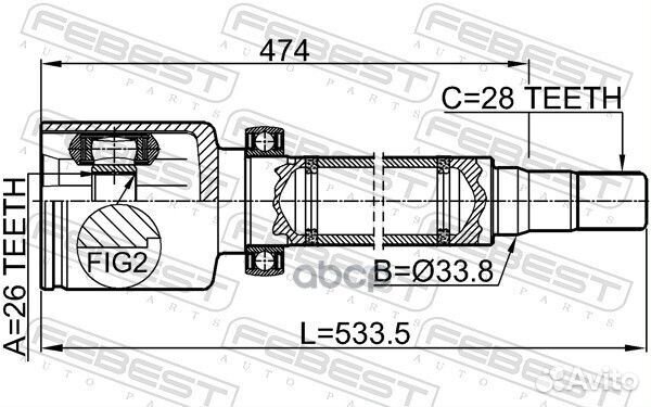 Шрус внутр.прав. 26X33.8X28 ford mondeo CA2 200