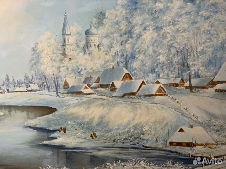 Крупная Картина Маслом на Холсте. Зимний Пейзаж