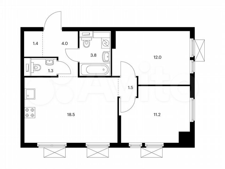 2-к. квартира, 53,7 м², 2/15 эт.