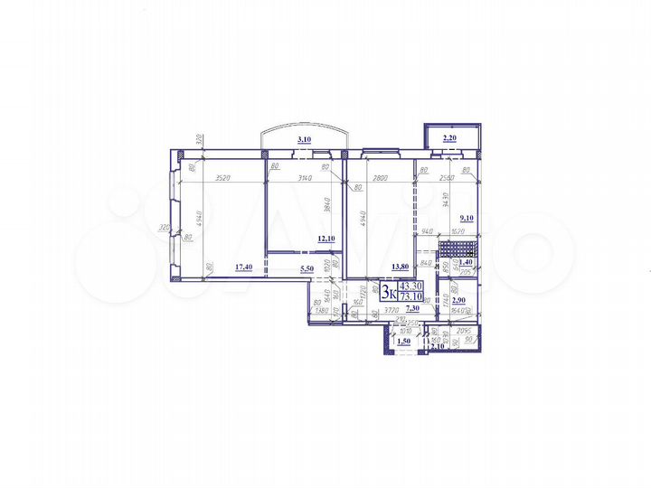 3-к. квартира, 73,1 м², 15/16 эт.