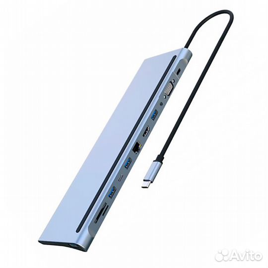 USB type-C хаб 12 в 1: hdmi 4K, RJ45, MicroSD, USB