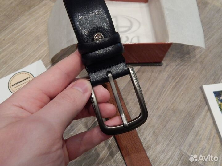 Ремень мужской синий из натуральной кожи