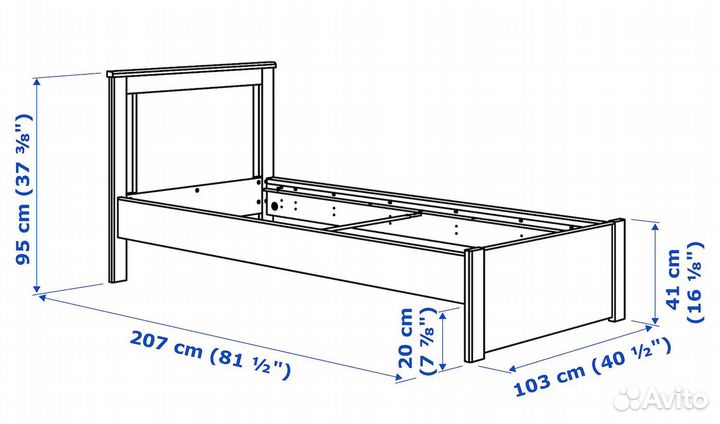 Кровать IKEA Malm 90x200, с ящиками и матрасом