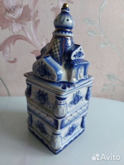 Гжель.Чайный домик двойной в золоте