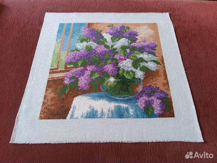 Картина вышитая полукрестом без рамы