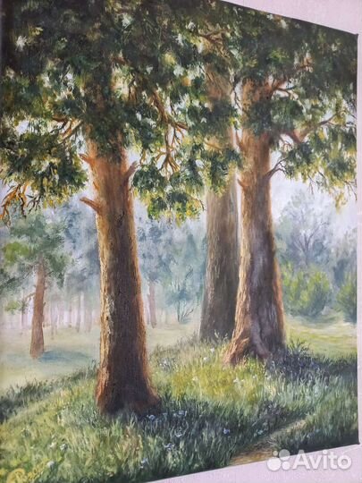 Картина 40х50 холст масло, Пейзаж с деревьями