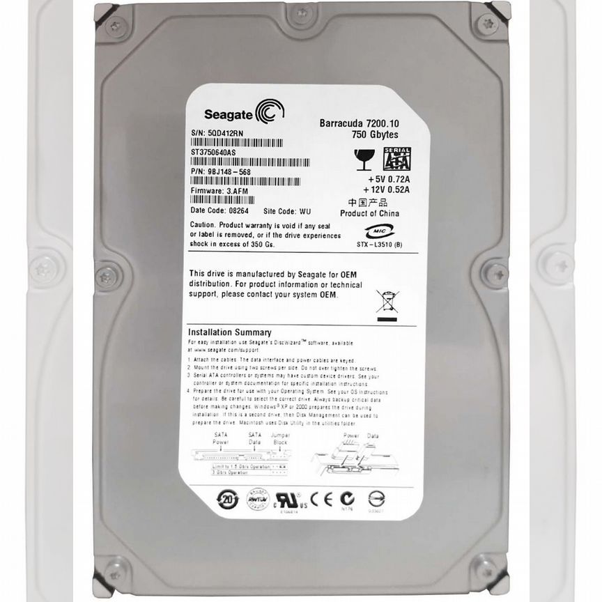 [ST3750640AS] Жесткий Диск Seagate 750gb Sata2 3,5 St3750640as