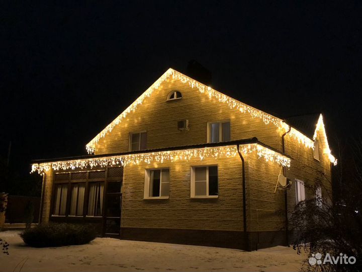 Неоновая, фасадная, новогодняя подсветка домов