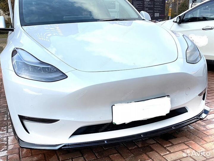 Губа передняя Tesla Model Y черный глянец