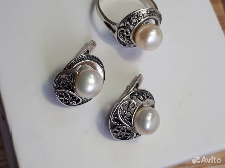 Серебро 875 пробы, ссср. жемчуг