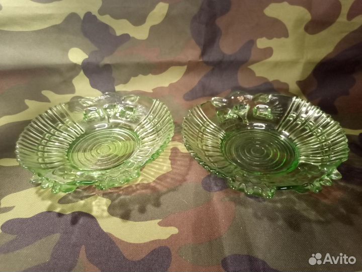 Тарелки Сова из Зеленого стекла СССР