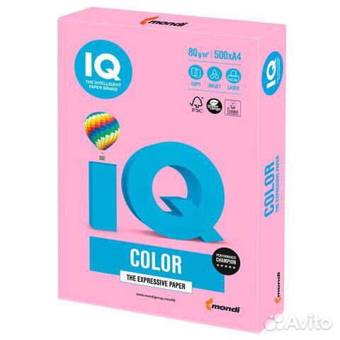 Бумага цветная IQ color, А4, 80 г/м2, 500 л., неон