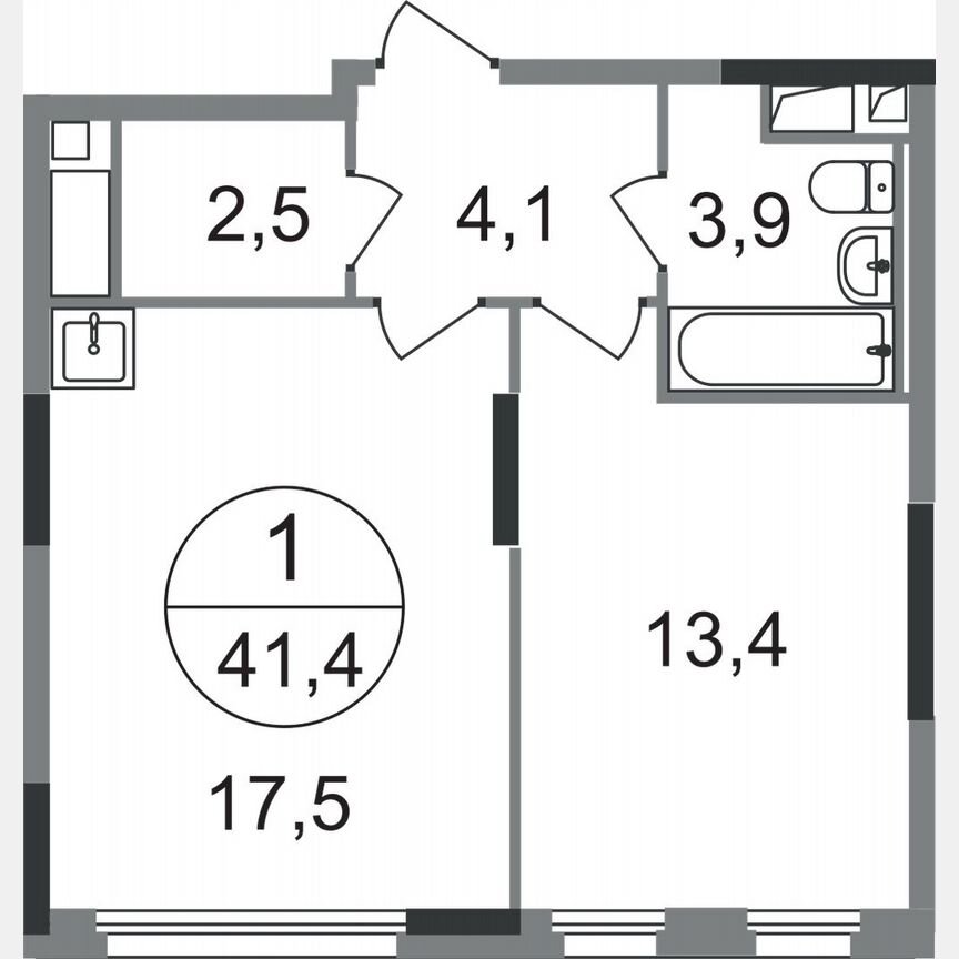 1-к. квартира, 41,4 м², 7/17 эт.