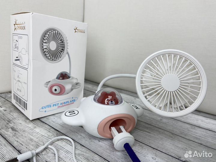 Вентилятор мишка лётчик детский 3в1 беспроводной