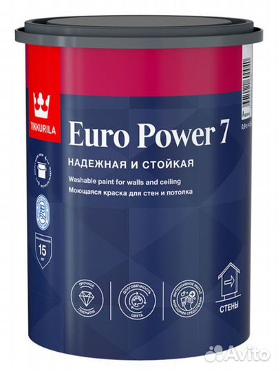 Краска моющаяся Tikkurila Euro Power 7 база А бела