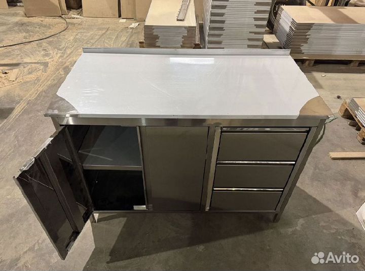 Стол-тумба из нержавейки с 3 ящиками