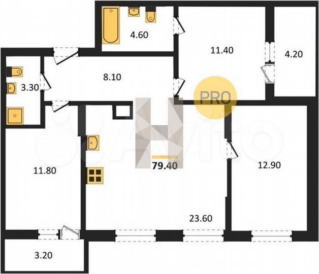 3-к. квартира, 79,4 м², 1/5 эт.