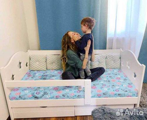 Кроватка высокий борт детская сингл берёза