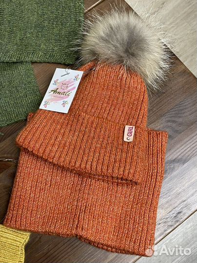 Шапка/шарф и шапка/снуд комплект зима на флисе