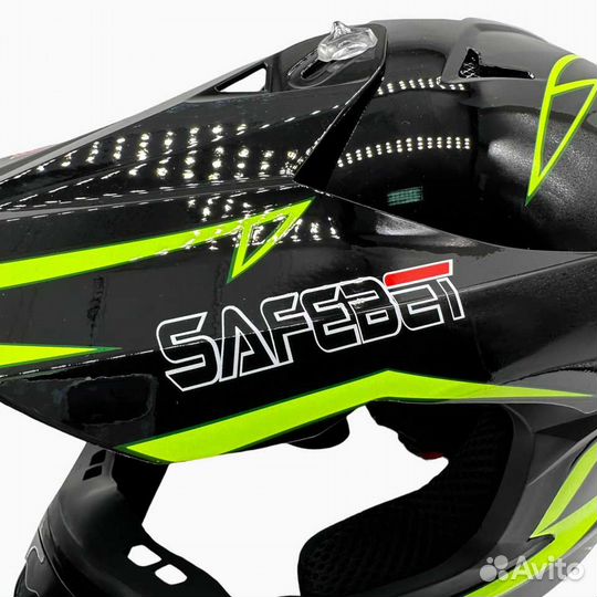 Мотошлем кроссовый Safebelt HF-115 черно-зеленый