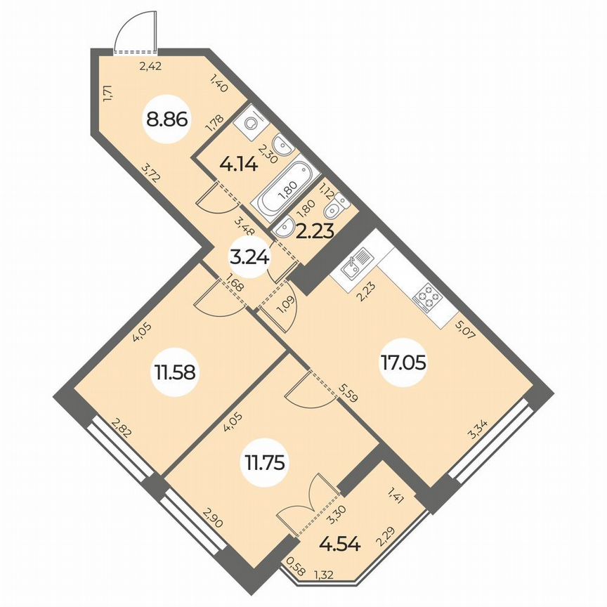 2-к. квартира, 61 м², 22/24 эт.