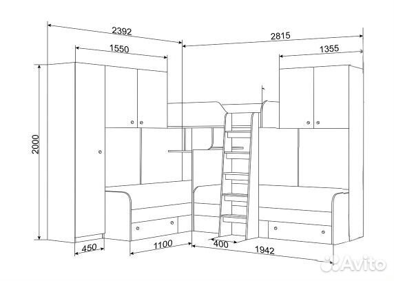 Детская кровать Трио/Л со шкафом и антресолями Сон