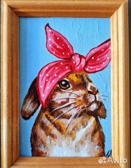 Картина маленькая. Животные. Птица. Птицы. Заяц