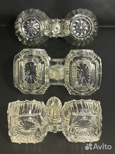 Солонки двойные старинные, стекло