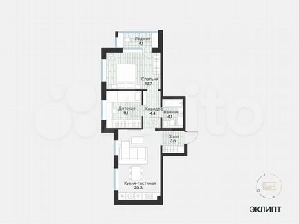 2-к. квартира, 57 м², 4/4 эт.