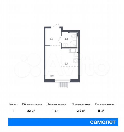 Квартира-студия, 22 м², 12/17 эт.