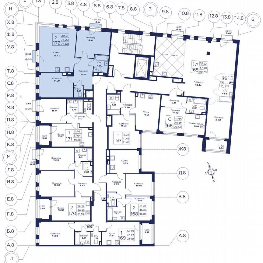 2-к. квартира, 73,2 м², 2/5 эт.