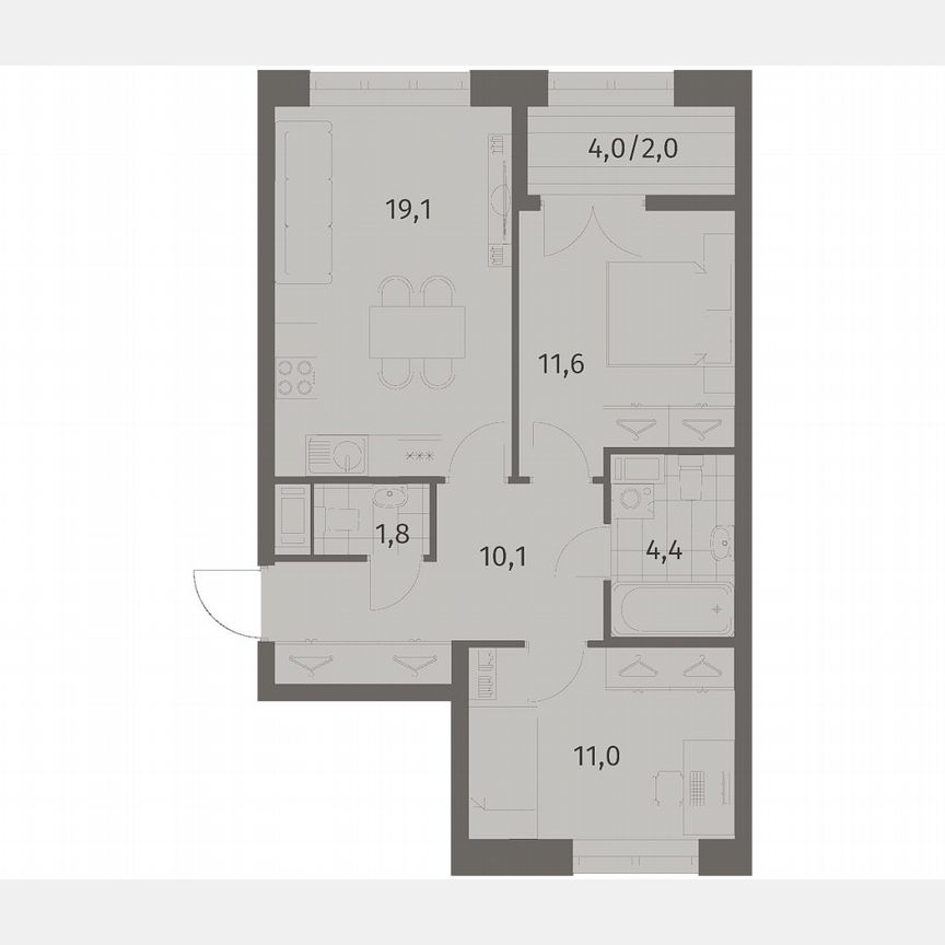 2-к. квартира, 60,1 м², 7/11 эт.