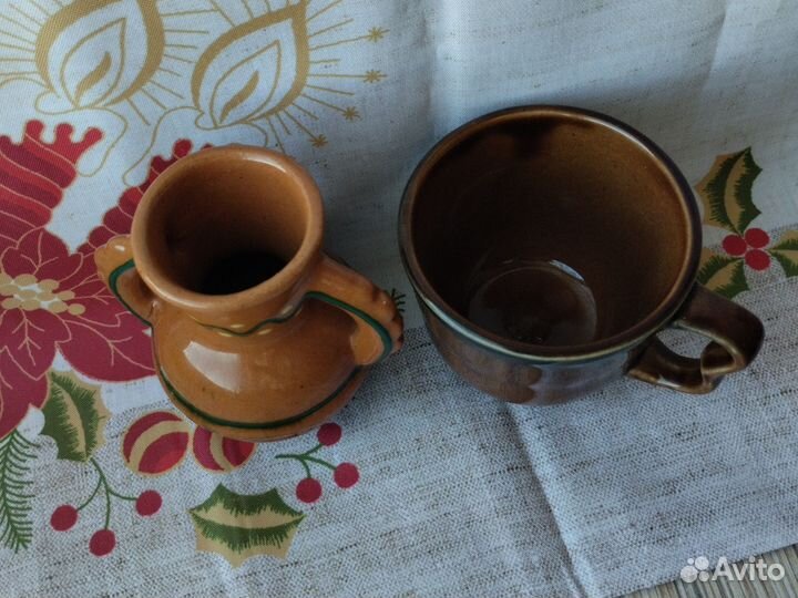 Глиняная посуда СССР. Чашка и вазочка